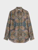 Loro Piana Loro Piana Shirt, Print, Andre Ml Arizona Collared Button Up Tapestry Bloom Shirt In Blue & Brown w/ Floral Pattern