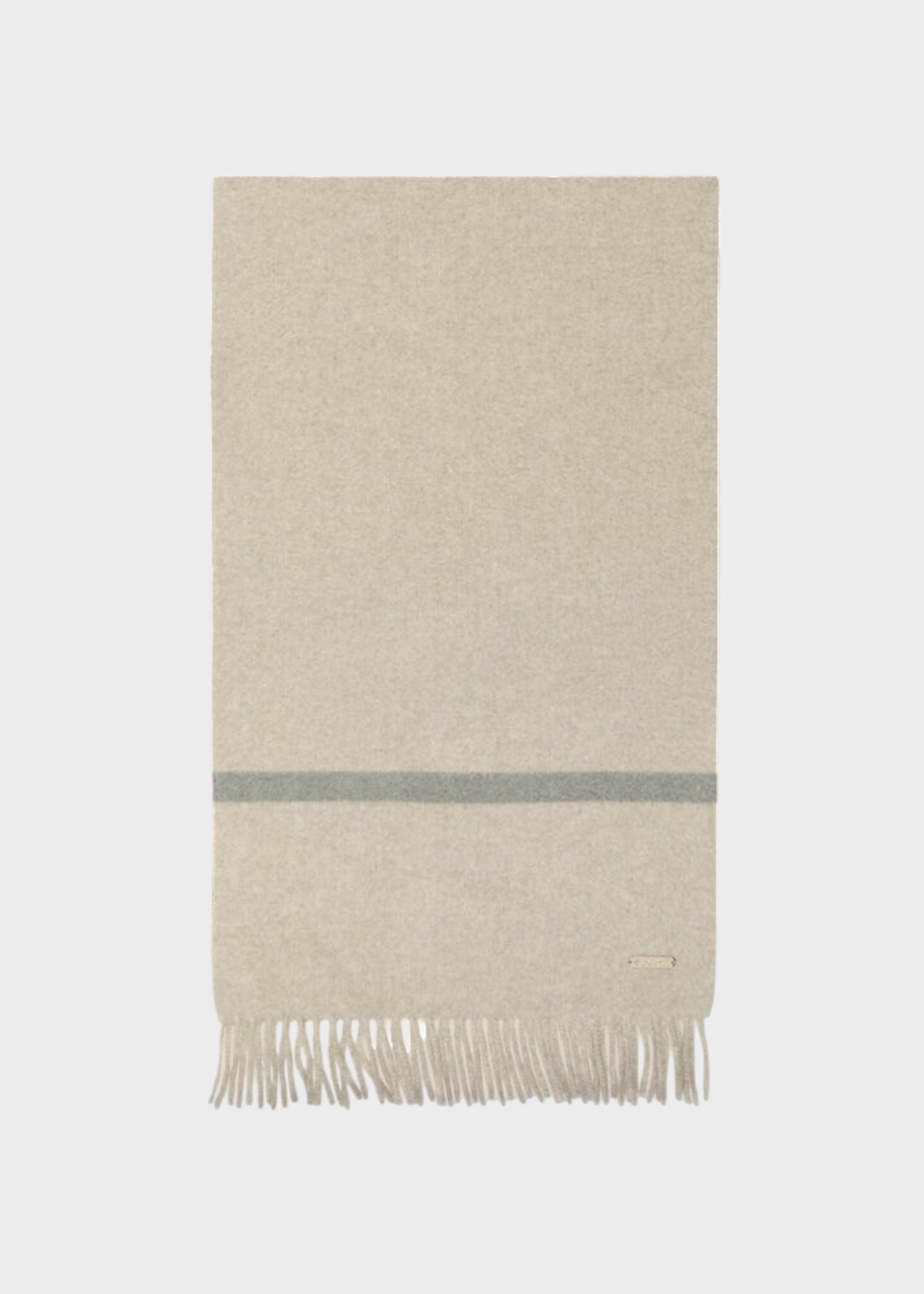 Loro Piana Loro Piana Scarf, Beige, Twelve Cashmere Scarf in Fog Melange w/ Stripe & Fringes