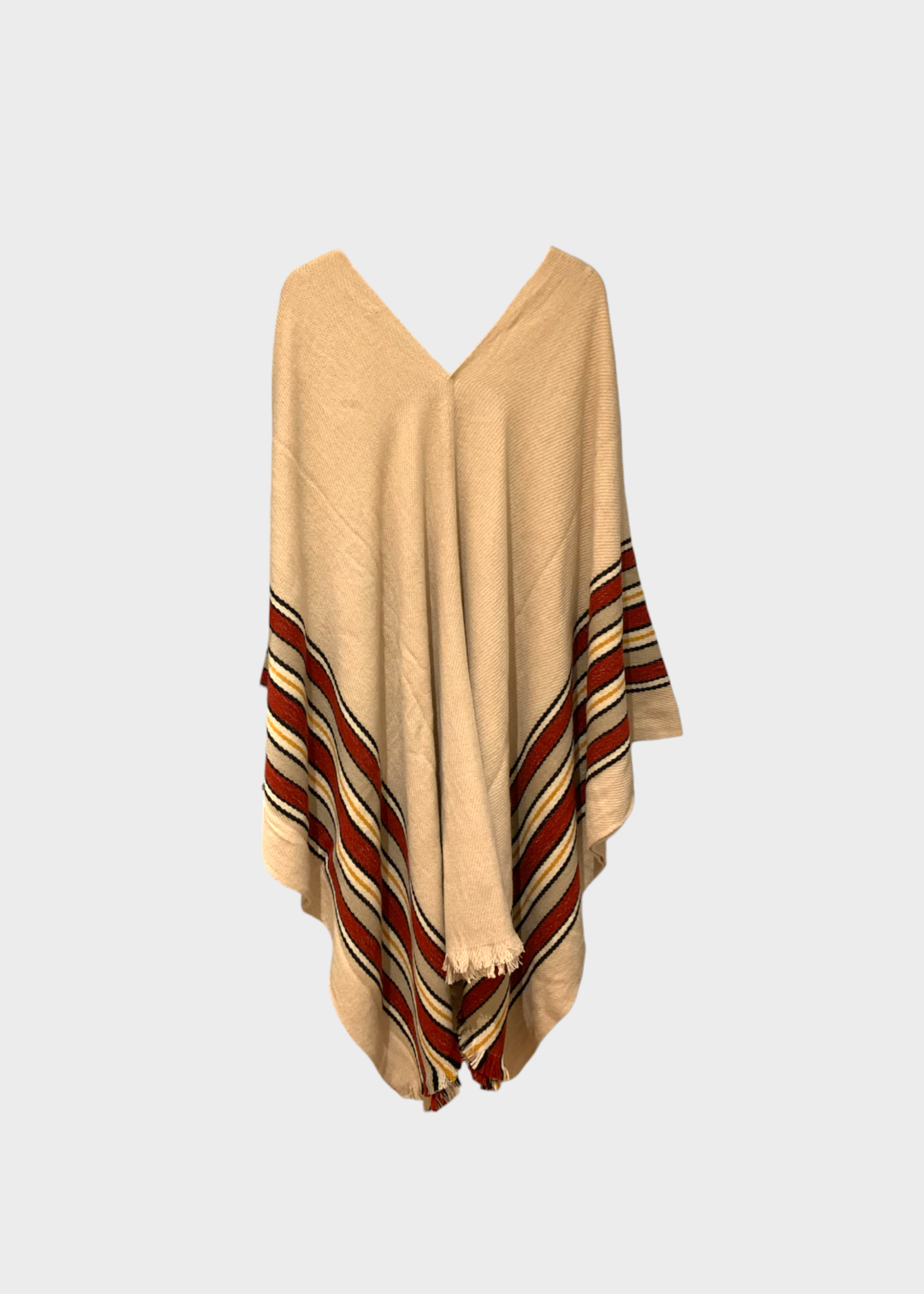 Loro Piana Loro Piana Jacket, Beige, Suitcase Stripe Cashmere V-Neck Long Poncho