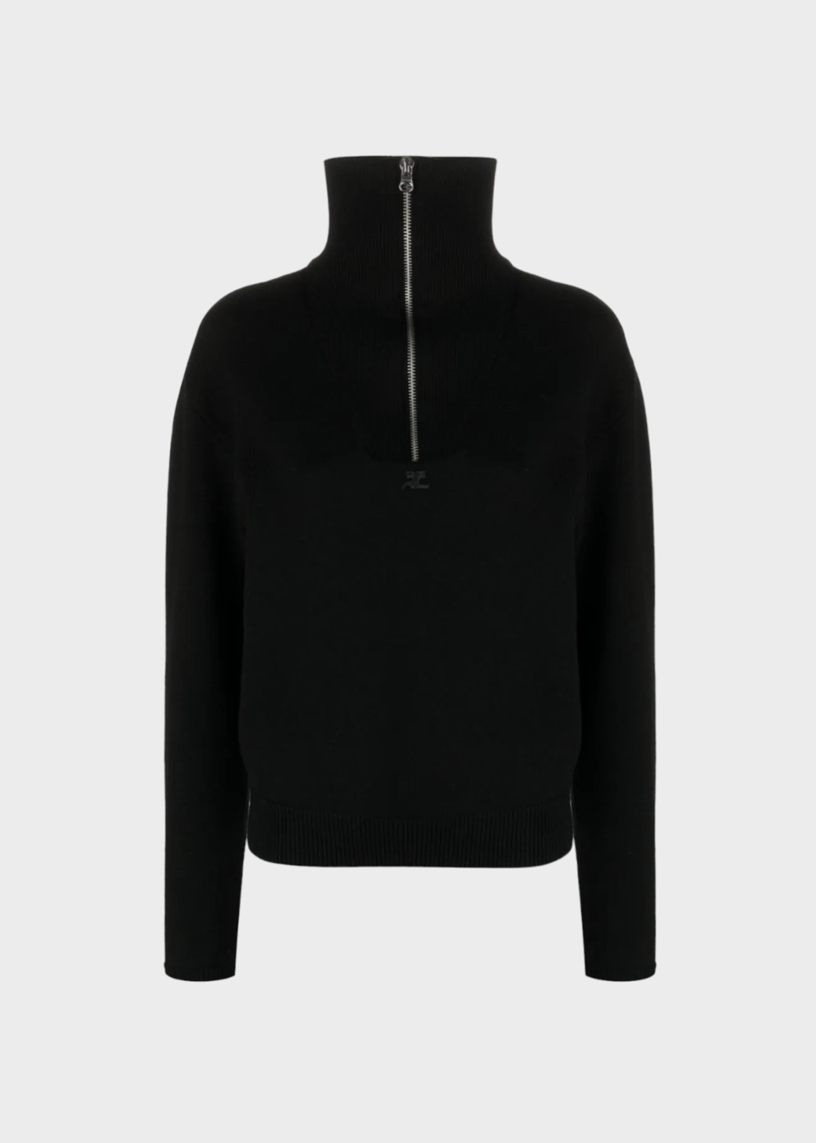 Courreges Courreges Knitwear, Black, Trucker Wool Turtle Neck Zip Up Sweater