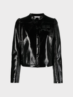 Courreges Courreges Jacket, Black, Iconic Vinyl Biker Crew Neck Button Up Jacket