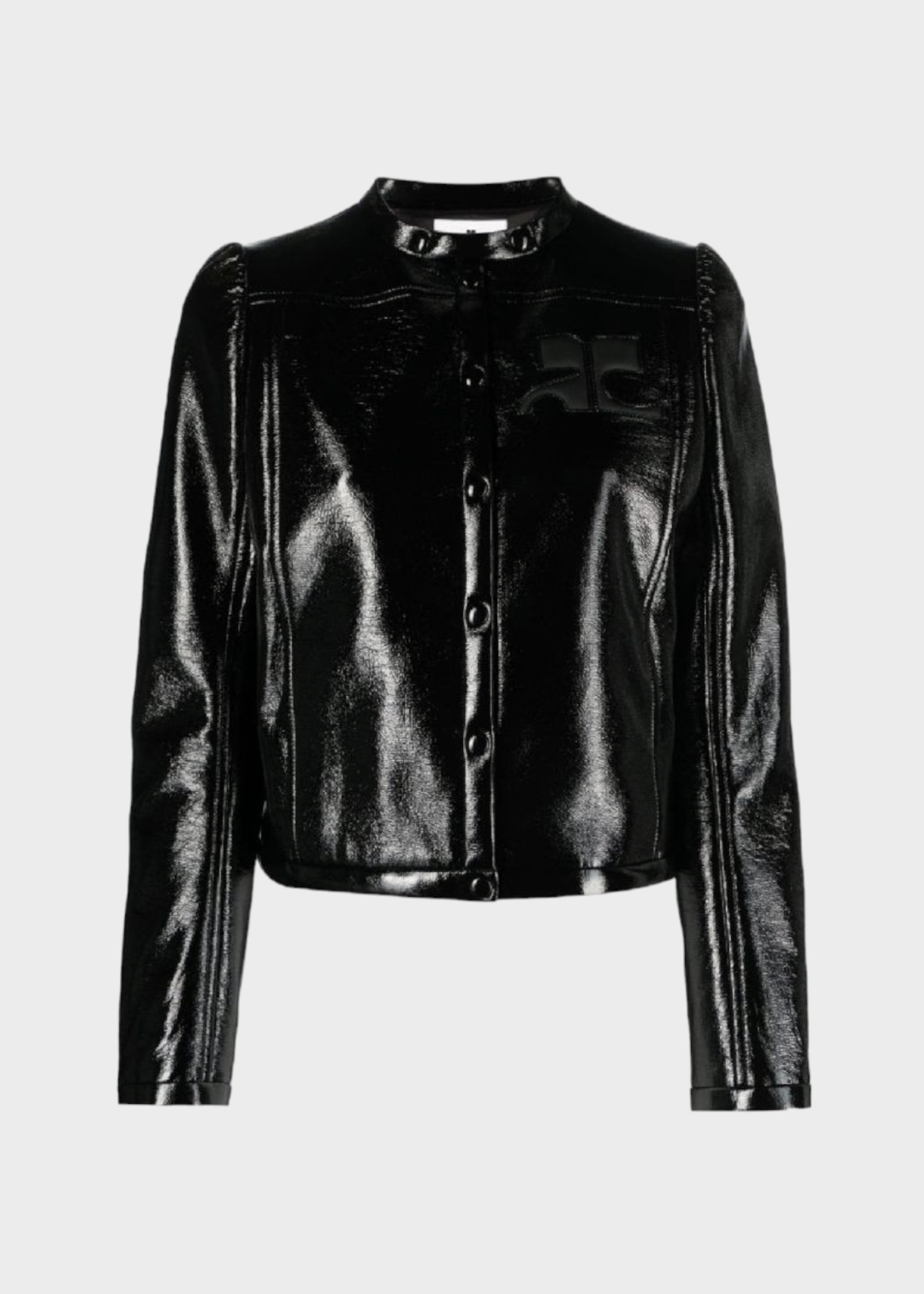 Courreges Courreges Jacket, Black, Iconic Vinyl Biker Crew Neck Button Up Jacket