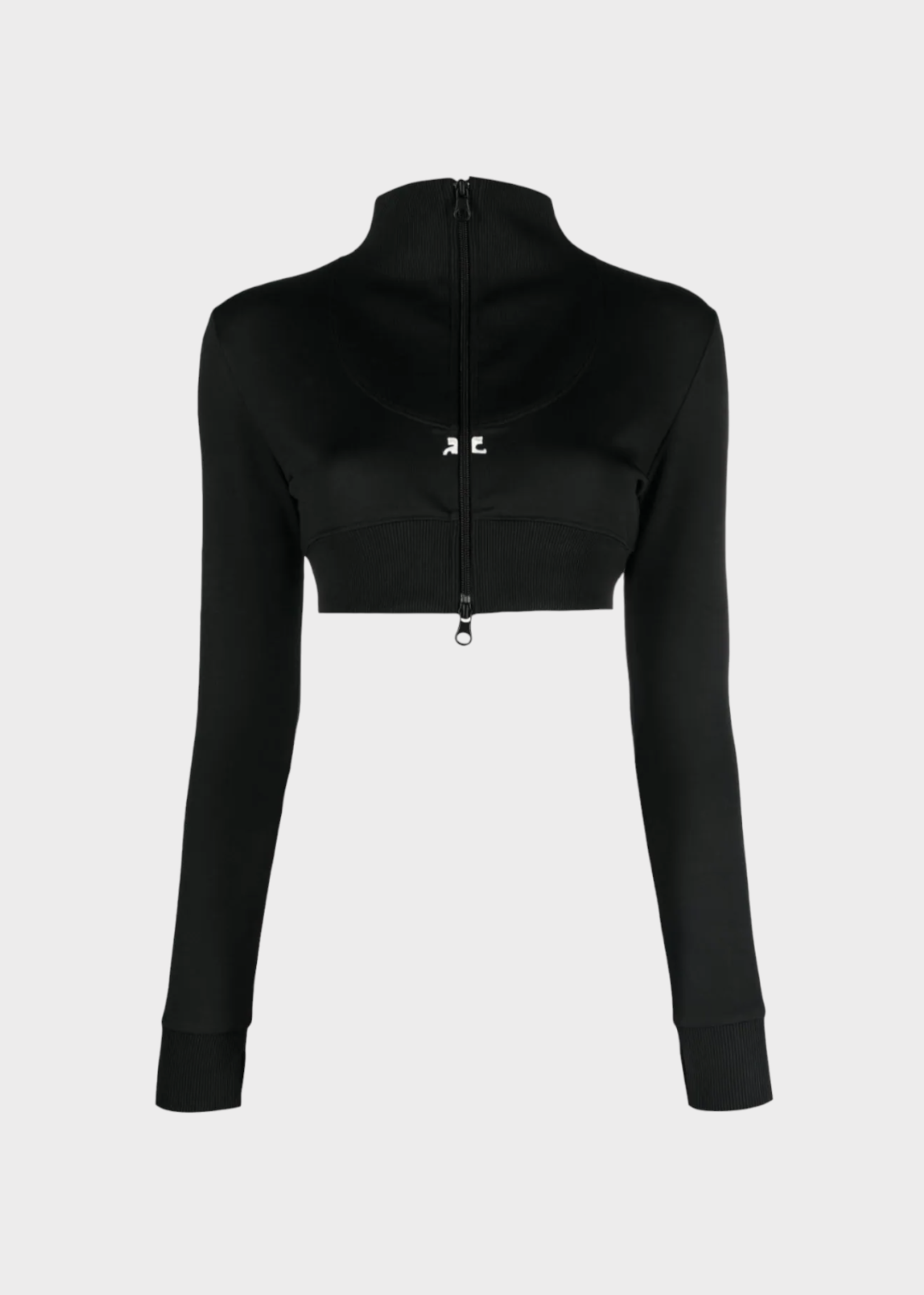 Courreges Courreges Jacket, Black, Maxi Rib Tracksuit High Neck Zip Up Cropped Jacket