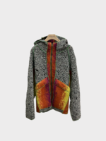 Vitelli Vitelli Knitwear, Multi, Needle Punch Zippered Maxi Mosaic Hoodie in White Orange Purple Yellow & Brown