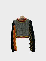 Vitelli Vitelli Knitwear, Multi, Wool Mix Crew Neck Cropped Top w/ Extra Long Peacock Sleeves