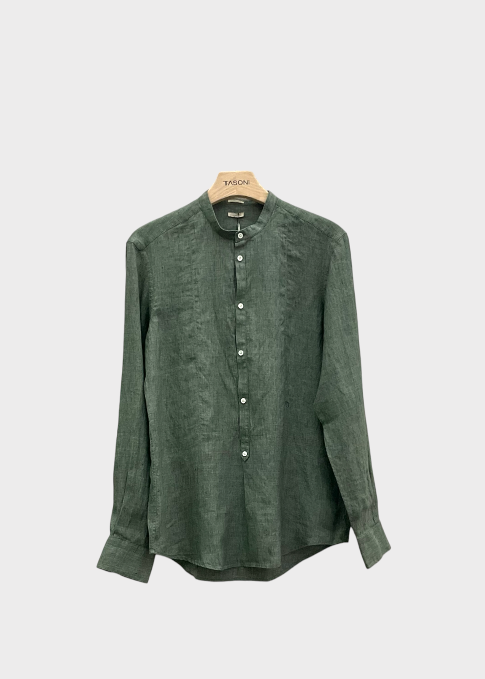Massimo Alba Massimo Alba Shirt, Green, Kos Linen Stand Up Collar Button Up Shirt In Salvia
