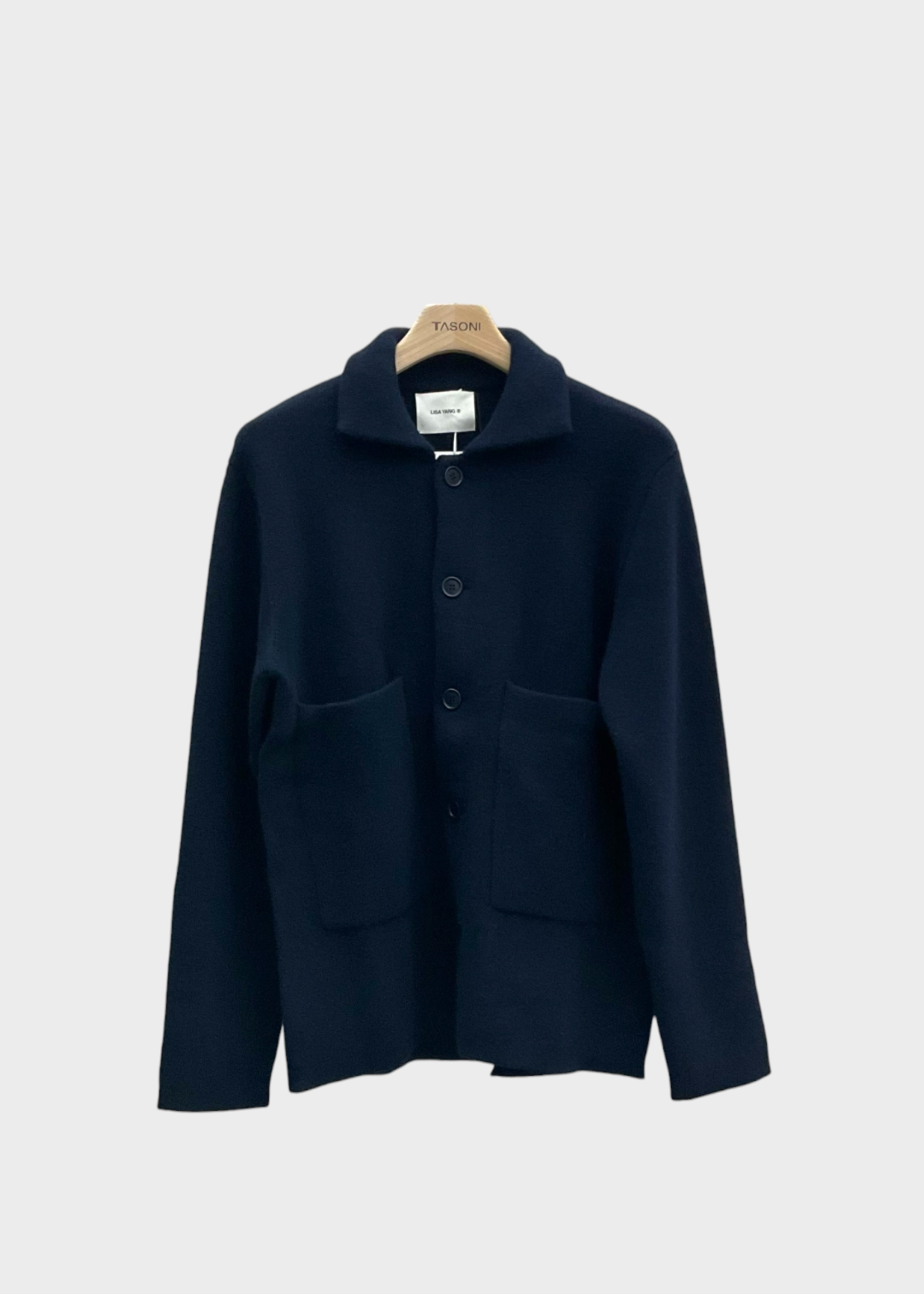 Lisa Yang Lisa Yang Jacket, Navy, Louis Cashmere Collared Button Up Cardigan Jacket In Navy w/ Pockets