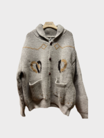 Bode Bode Knitwear, Grey, Pony Wool Collared Button Up Cardigan in Tan w/ Horseshoe