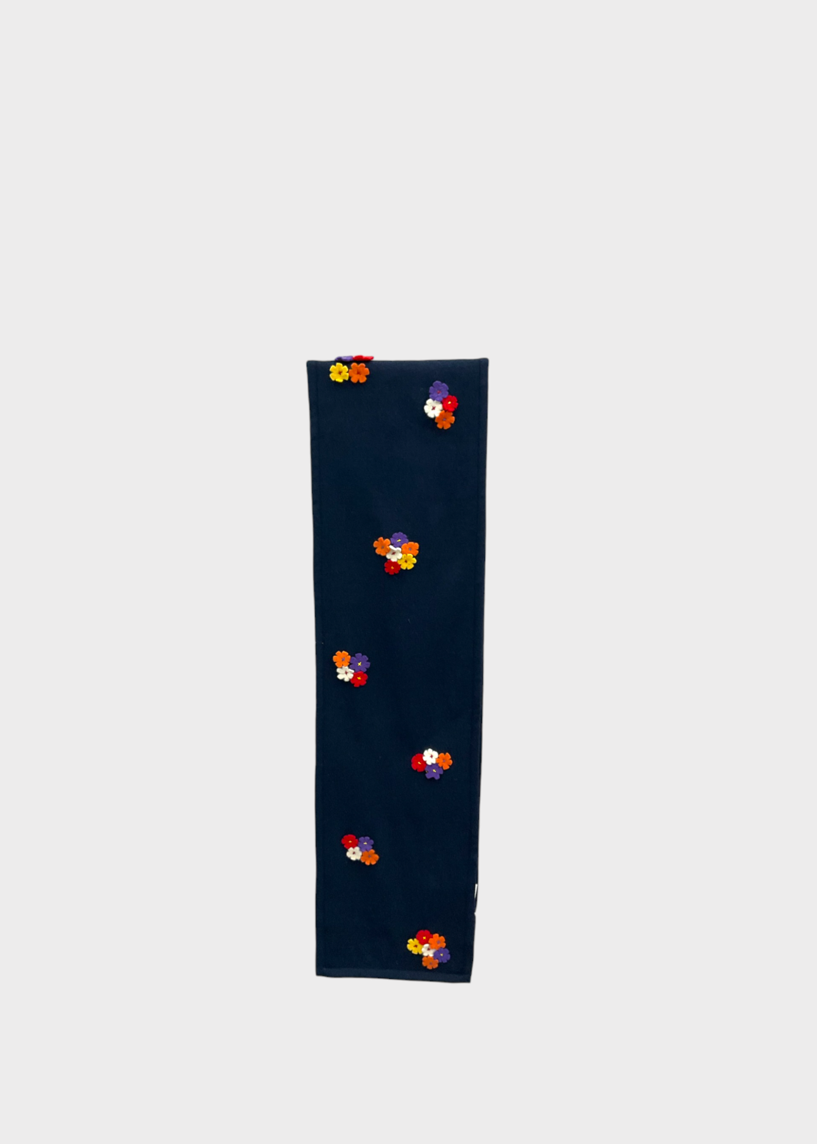 Bode Bode Scarf, Navy, Dianthus Wool Scarf w/ Flower Applique