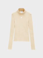 Courreges Courreges Top, Beige, Reedition High Neck Knitted Jumper In Sand w/ Logo Embroidery