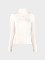 Courreges Courreges Top, White, Reedition High Neck Knitted Jumper In Heritage White w/ Logo Embroidery