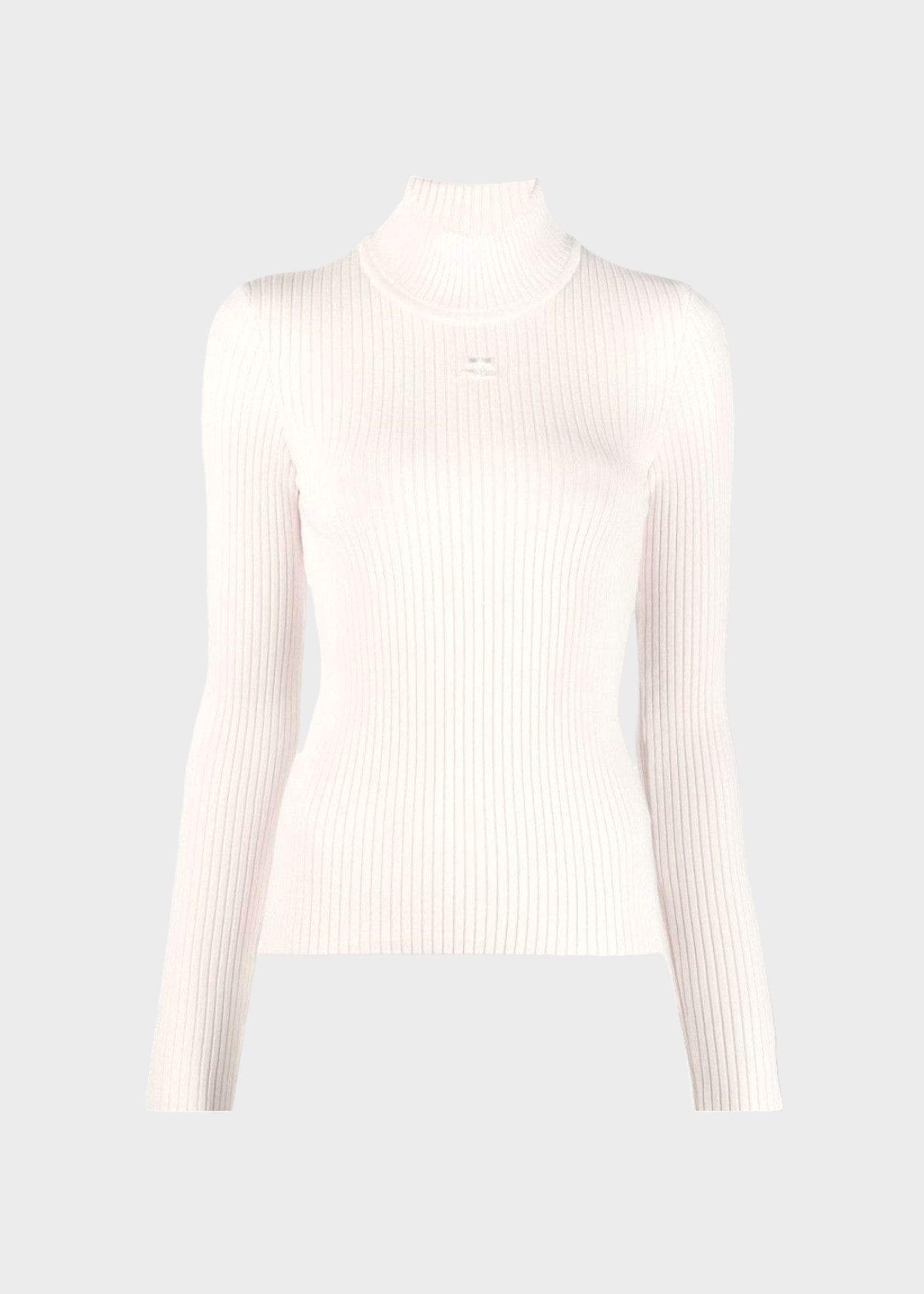 Courreges Courreges Top, White, Reedition High Neck Knitted Jumper In Heritage White w/ Logo Embroidery