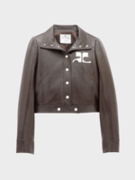Courreges Courreges Jacket, Brown, Reedition Vinyl High Neck Jacket In Chocolate w/ Logo Patch