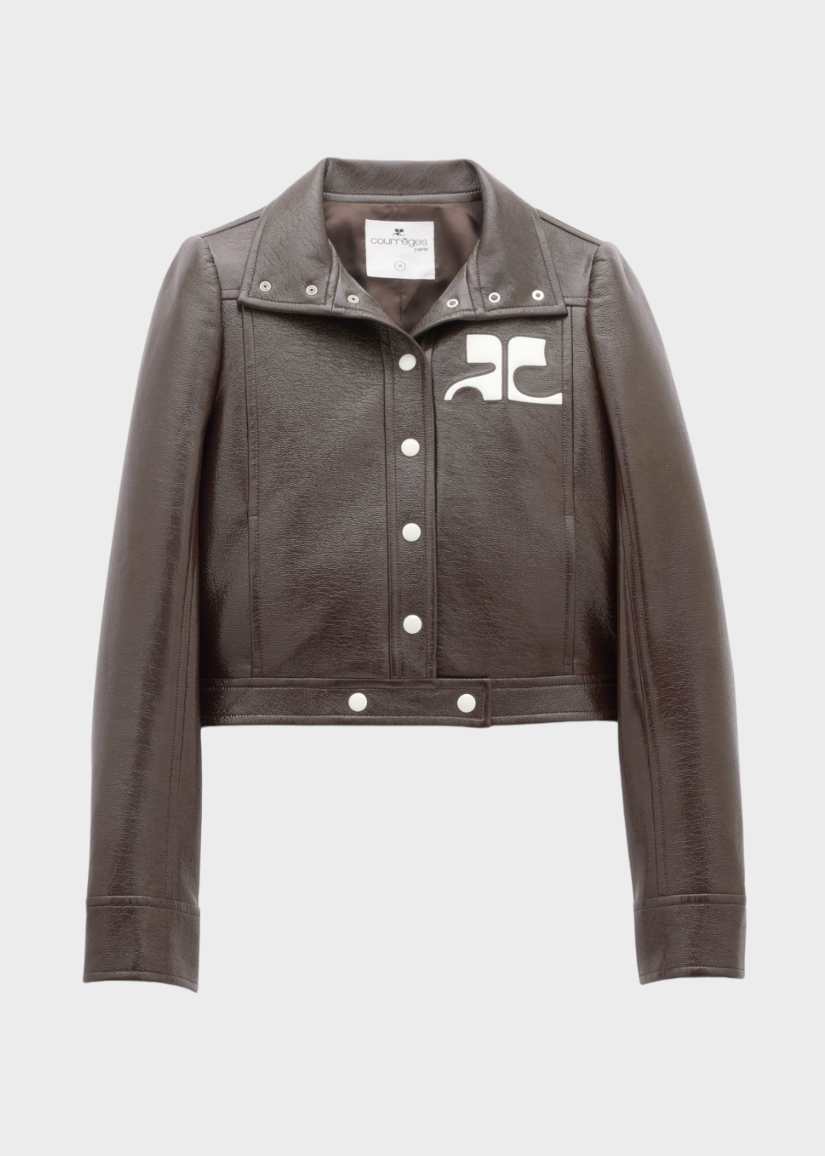 Courreges Courreges Jacket, Brown, Reedition Vinyl High Neck Jacket In Chocolate w/ Logo Patch