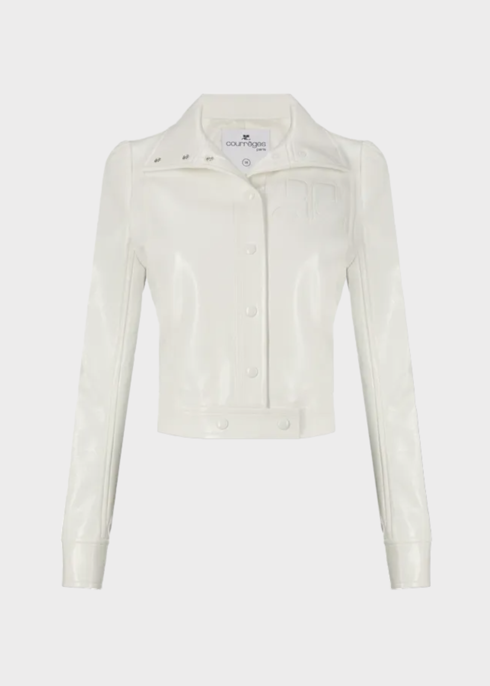 Courreges Courreges Jacket, White, Reedition Vinyl High Neck Jacket In Heritage White w/ Logo Patch