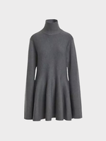 Khaite Khaite Dress, Grey, Clarice Merino Wool High Neck Long Sleeve Mini Dress In Sterling
