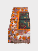Dianora Salviati Dianora Salviati Scarf, Multi, Silk & Cashmere Hand Painted in Orange & Brown w/ Jaguar Vintage Hermes Print
