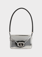 Valentino Valentino Bag, Silver, Letter Calf Leather Small Shoulder Mirror Bag In Silver w/ Logo