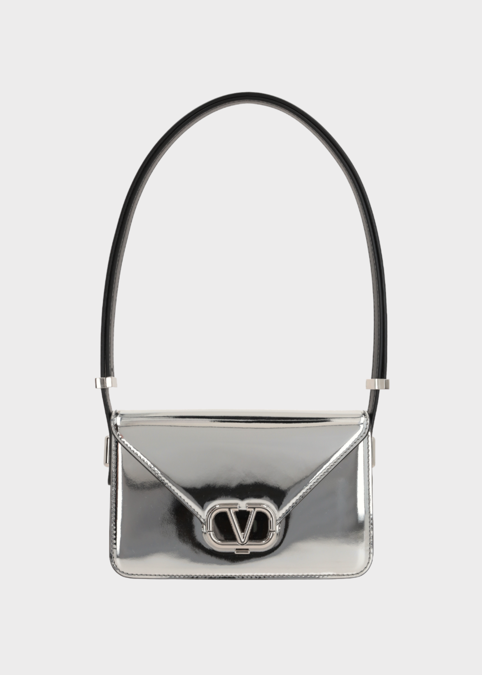 Valentino Valentino Bag, Silver, Letter Calf Leather Small Shoulder Mirror Bag In Silver w/ Logo