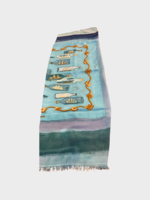 Dianora Salviati Dianora Salviati Scarf, Multi, Silk & Cashmere Hand Painted in Blue w/ Bottles Vintage Hermes Print