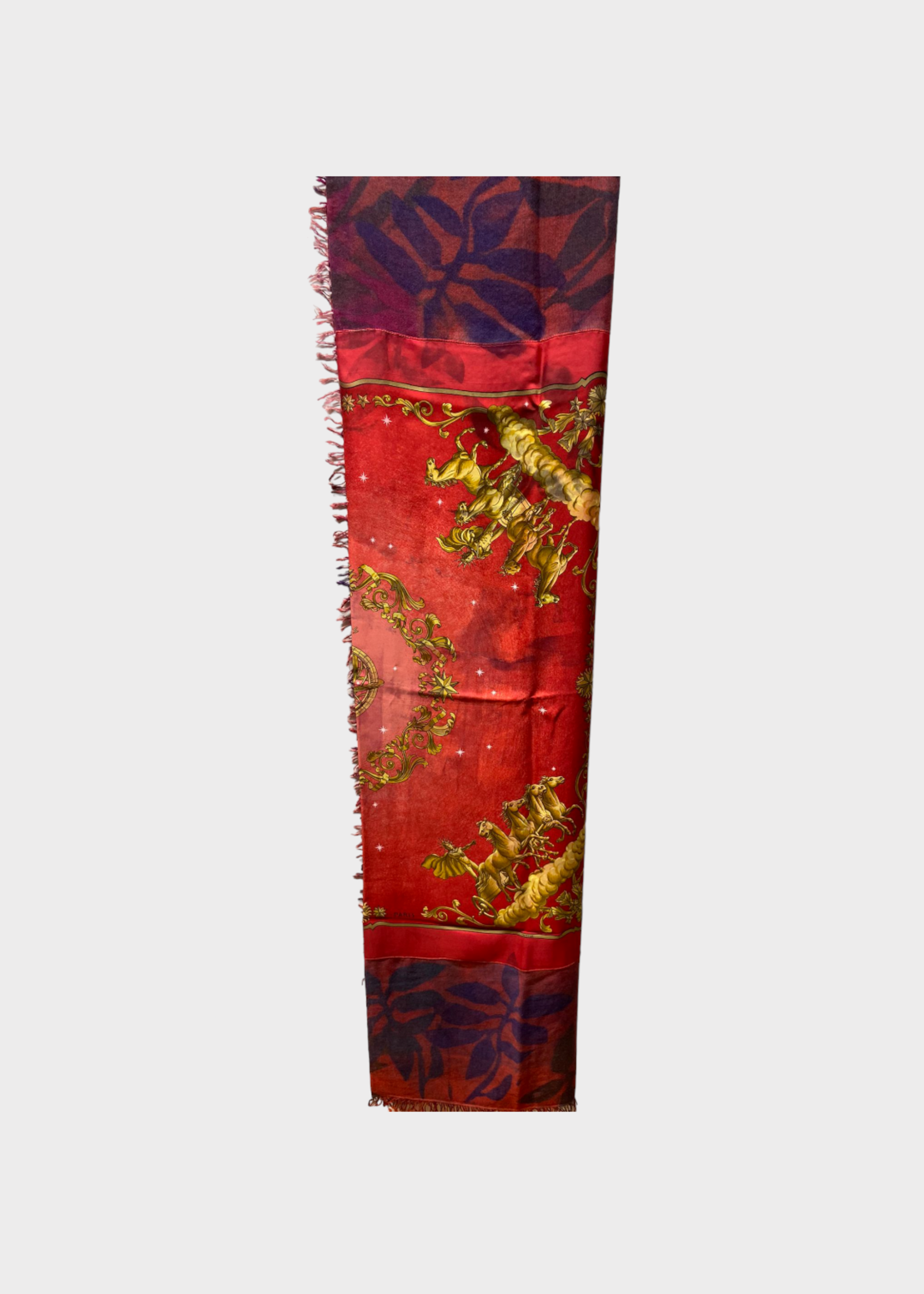 Dianora Salviati Dianora Salviati Scarf, Multi, Silk & Cashmere Hand Painted in Red w/ Mythological Horse Vintage Hermes Print