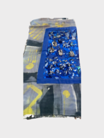 Dianora Salviati Dianora Salviati Scarf, Multi, Silk & Cashmere Hand Painted in Blue w/ Musicians Vintage Hermes Print