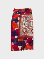 Dianora Salviati Dianora Salviati Scarf, Multi, Silk & Cashmere Hand Painted in Red w/ Winter Vintage Hermes Print