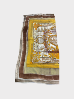 Dianora Salviati Dianora Salviati Scarf, Multi, Silk & Cashmere Hand Painted in Yellow w/ Winter Vintage Hermes Print