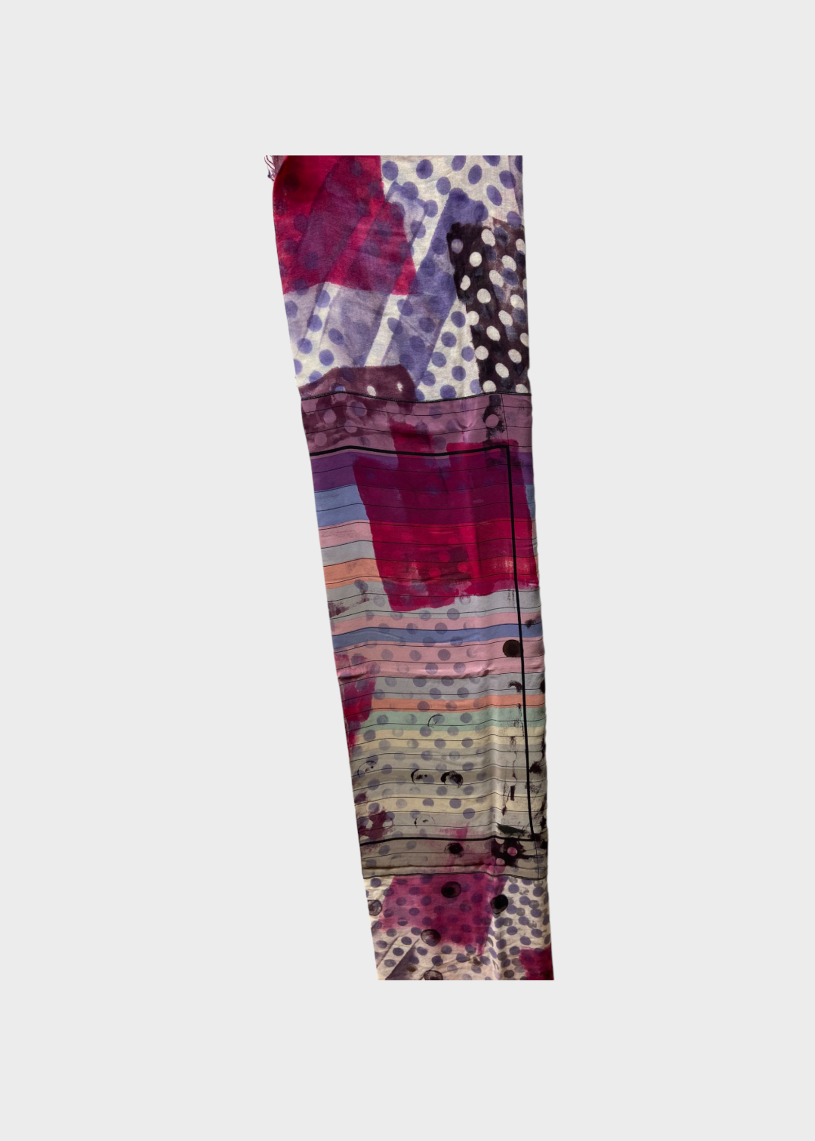 Dianora Salviati Dianora Salviati Scarf, Multi, Silk & Cashmere Vintage Hand Painted in Multicolour w/ Abstract Shapes