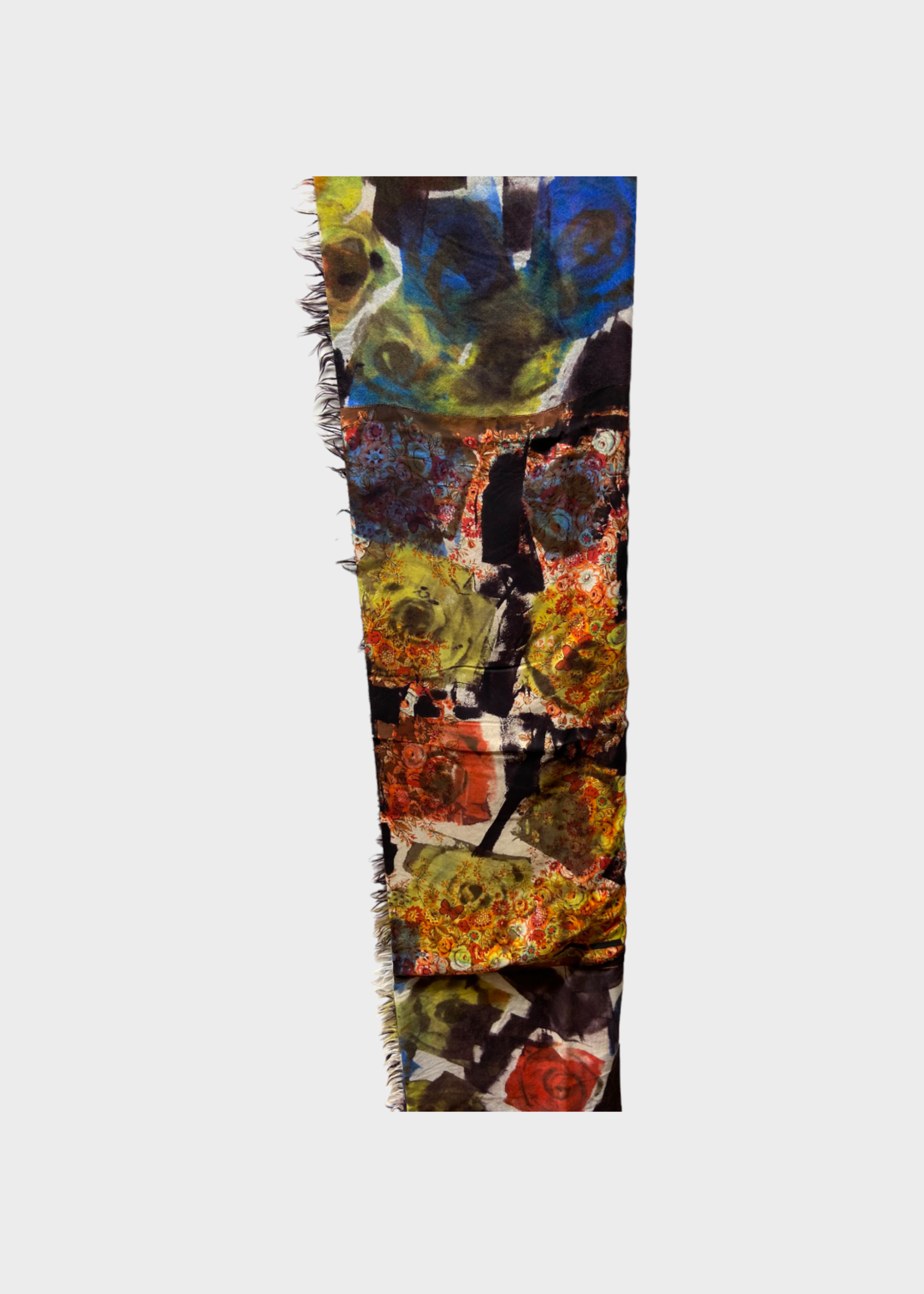 Dianora Salviati Dianora Salviati Scarf, Multi, Silk & Cashmere Vintage Hand Painted in Multicolour w/ Roses