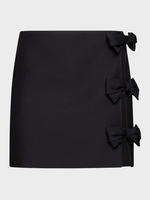 Valentino Valentino Skirt, Black, Wool & Silk Crepe Couture Cut Out Mini Skirt w/ Side Bows