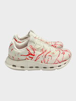 On On Sneakers, Print, Cloudnova Form Women Undyed in White & Red w/ Pamela Rosenkranz Print x Tasoni Exclusive