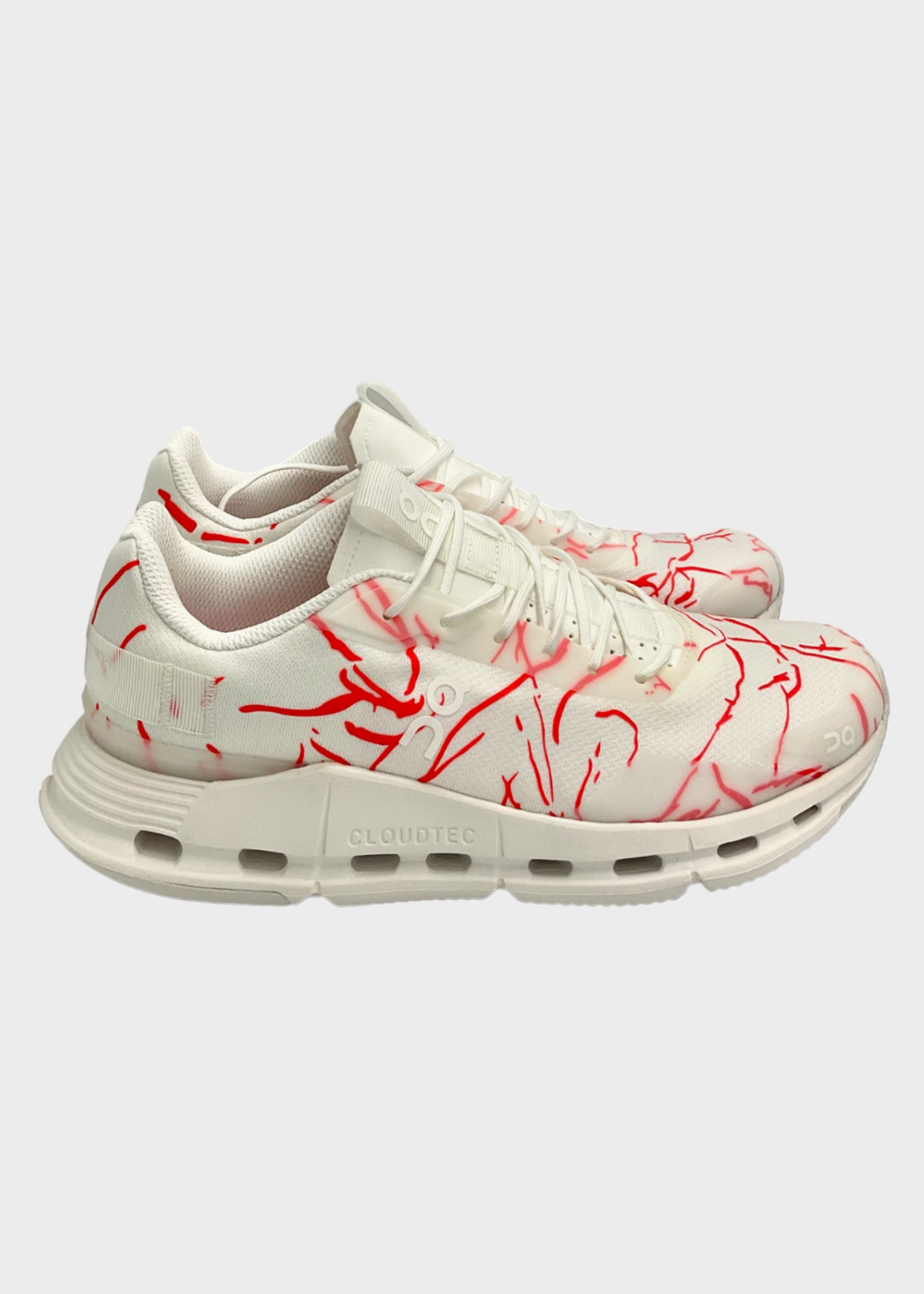 On On Sneakers, Print, Cloudnova Form Women Undyed in White & Red w/ Pamela Rosenkranz Print x Tasoni Exclusive