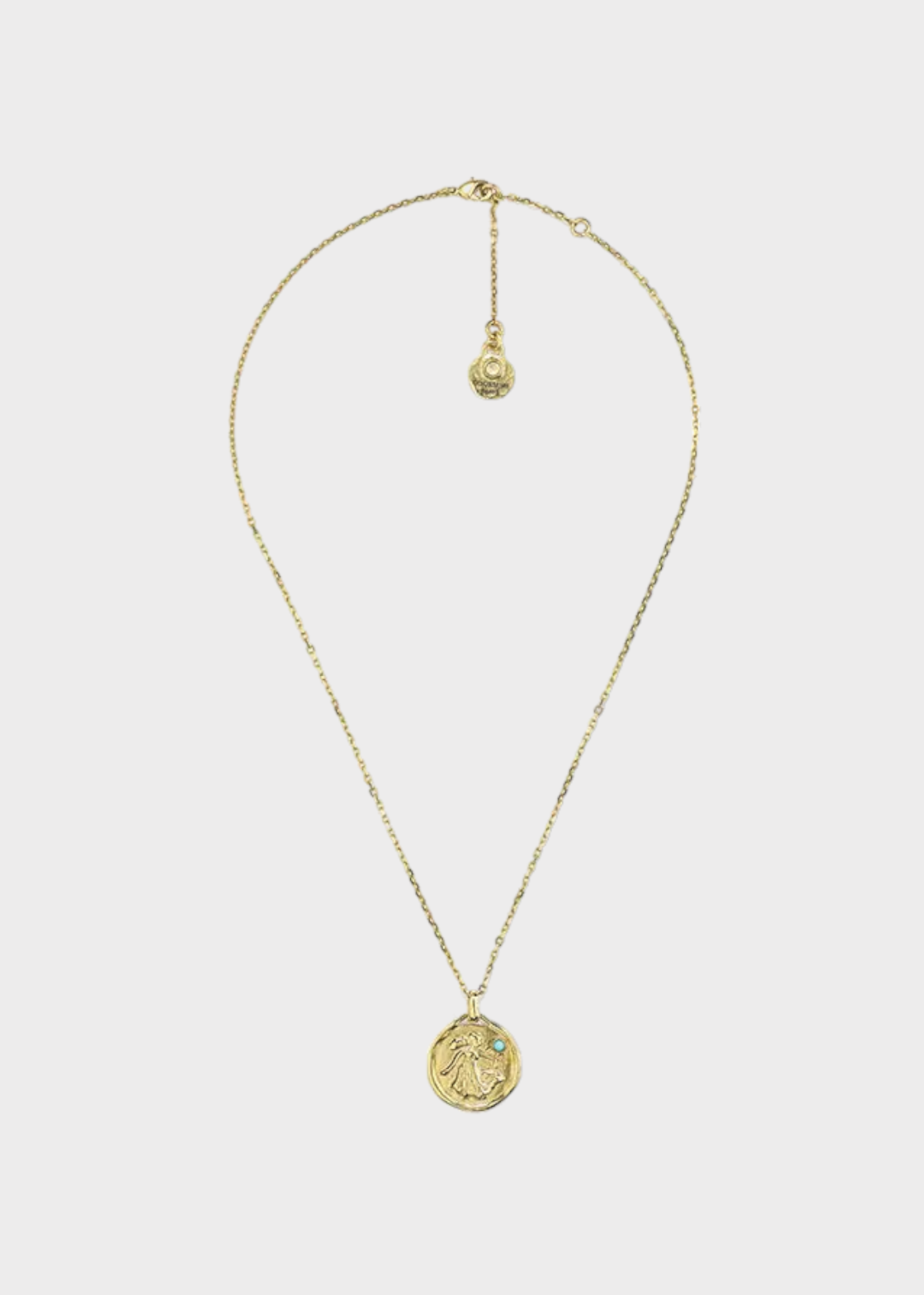 Goossens Goossens Necklace, Gold, 24K Gold Plated Brass Mini Talisman Necklace w/ Turquoise Virgo Medal Pendant