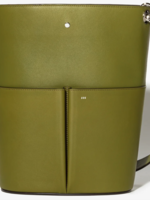 RSVP RSVP Bag, Green, High Five Smooth Mat Calfskin Drawstring Tote Bag In Khaki w/ Shoulder Strap