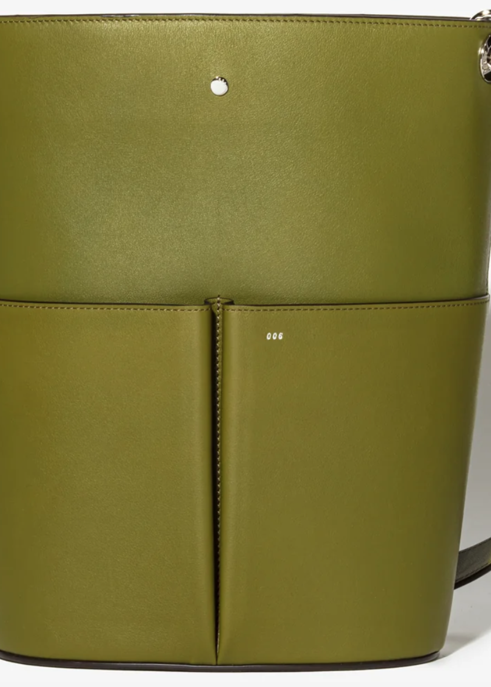 RSVP RSVP Bag, Green, High Five Smooth Mat Calfskin Drawstring Tote Bag In Khaki w/ Shoulder Strap