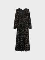 Celine Celine Dress, Black, Silk V-Neck Long Sleeve Long Dress In Black