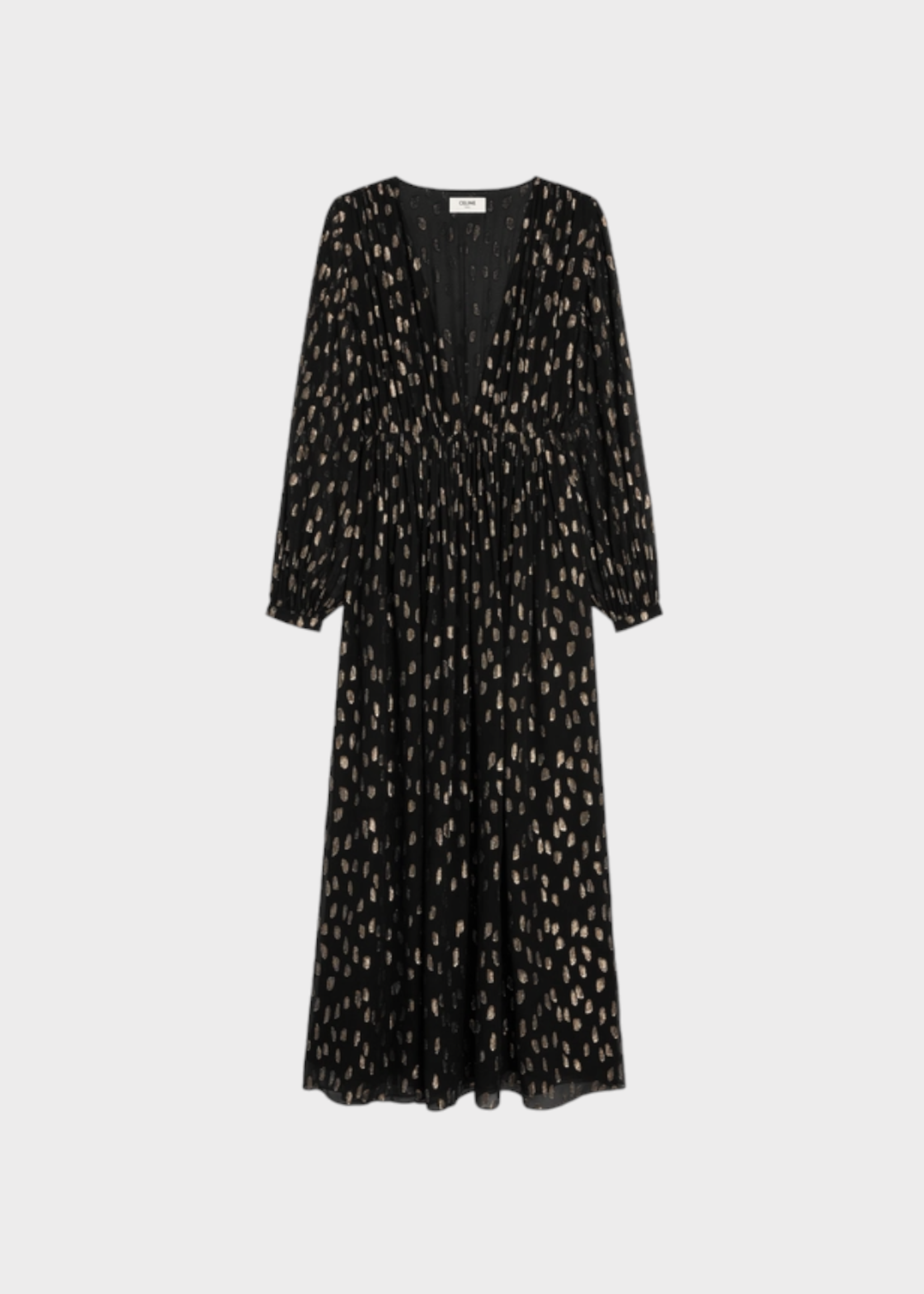 Celine Celine Dress, Black, Silk V-Neck Long Sleeve Long Dress In Black