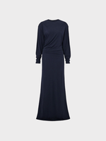 Christopher Esber Christopher Esber Dress, Blue, Dry Jersey Crew Neck Long Sleeve Long Dress In Ink w/ Side Cowl