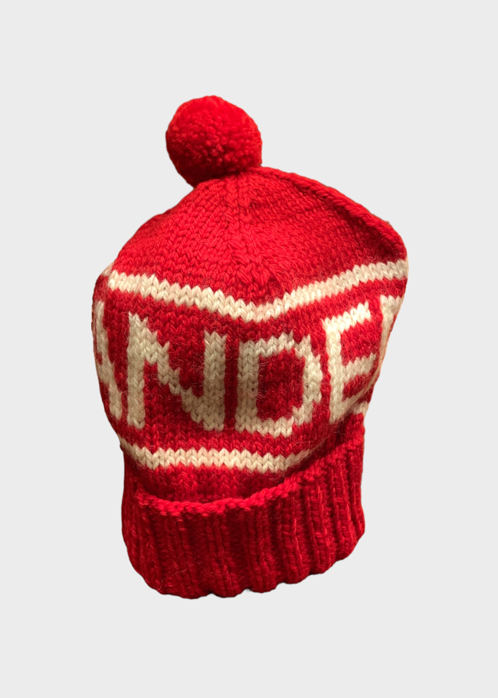 Michaela Buerger Michaela Buerger Hat, Multi, Wool Hand Knitted Beanie Andermatt In Red & White w/ Andermatt Print x TASONI Exclusive