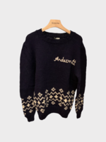 Michaela Buerger Michaela Buerger Knitwear, Multi, Wool Hand Knitted Ski Jumper In Navy Blue & White w/ Andermatt Print x TASONI Exclusive