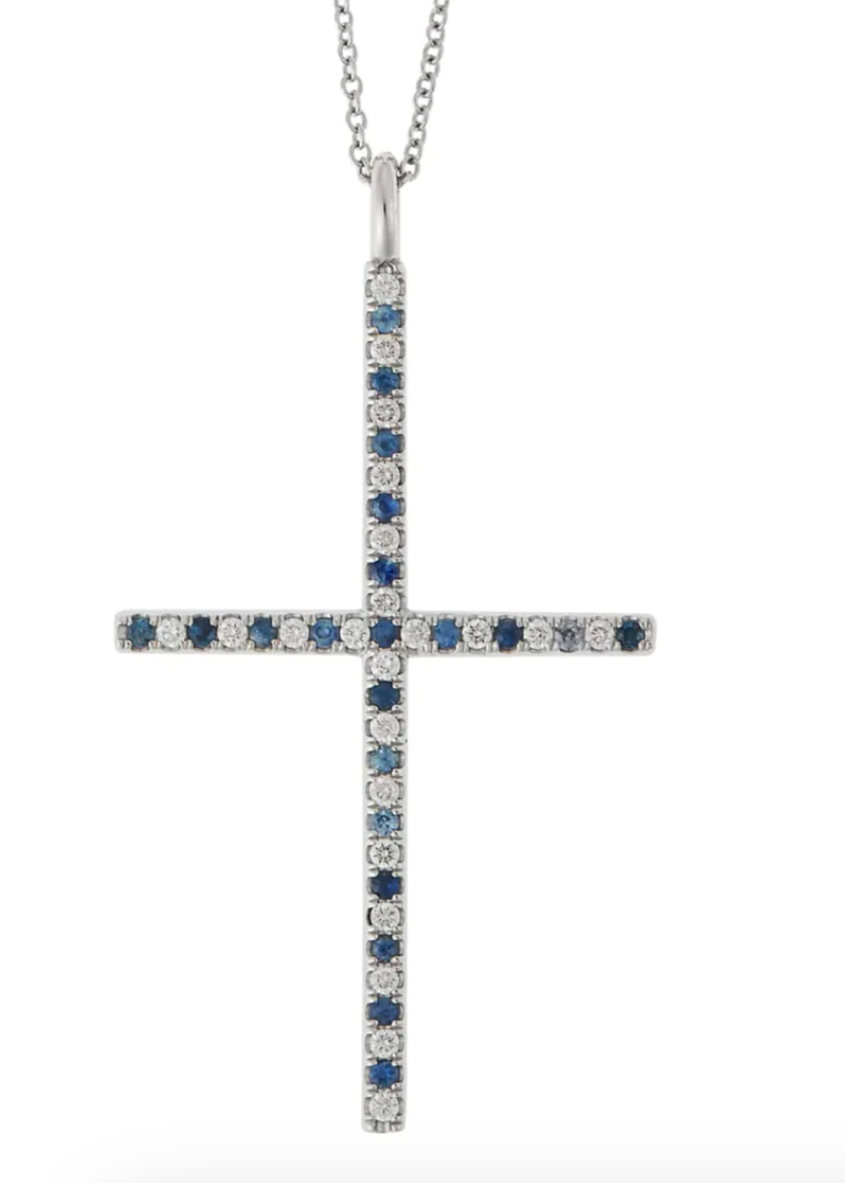Ileana Makri Ileana Makri Necklace, Multi, 18K Yellow Gold Cross Charm Necklace w/ White Diamonds & Blue Sapphires & Classic Chain 45CM