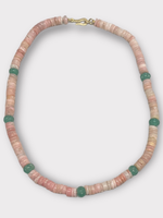 Ileana Makri Ileana Makri Necklace, Pink, 9k Yellow Gold Calp Necklace w/ Pink Opal Tyres & Green Jade Melon Beads