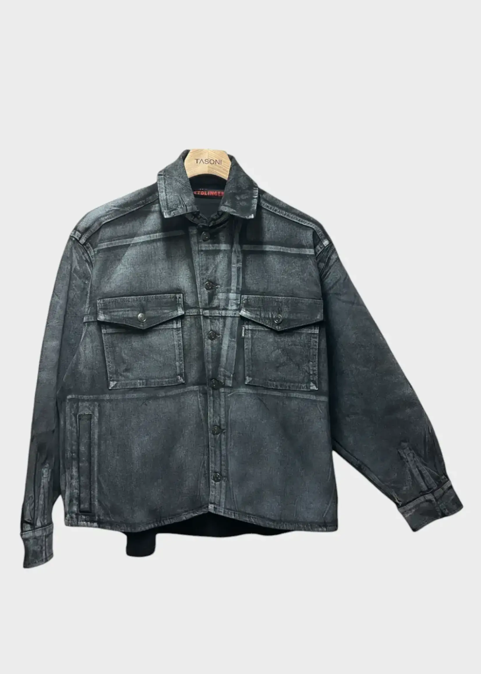 Ottolinger Ottolinger Shirt, Black, Cotton Denim Oversized Collared Button Up Shirt In Black & White Paint