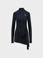 Coperni Coperni Dress, Black, High Neck Long Sleeve Asymmetric Draped Mini Dress