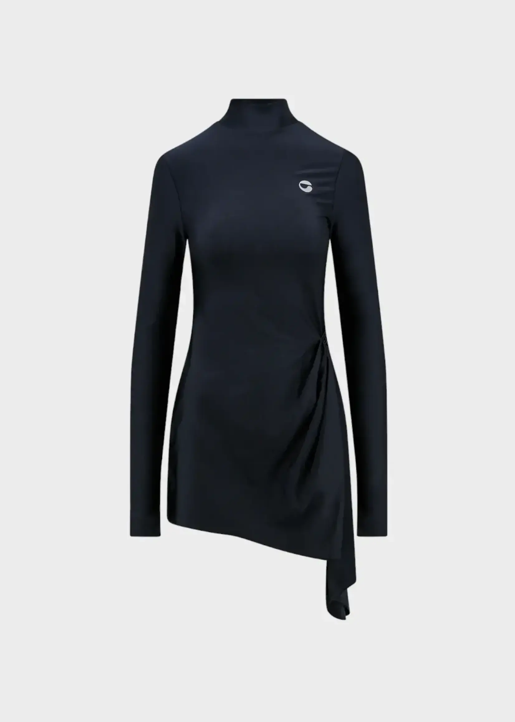 Coperni Coperni Dress, Black, High Neck Long Sleeve Asymmetric Draped Mini Dress