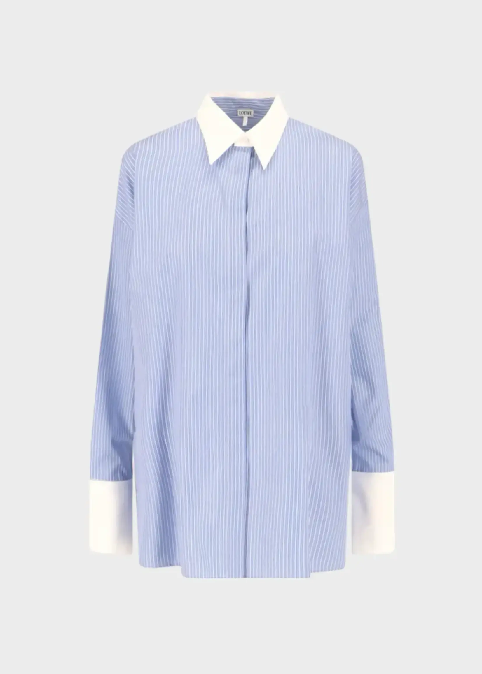 Loewe Loewe Shirt, Multi, Deconstructed Oversized Shirt In Blue Stripe w/ White Collar & Cuffs