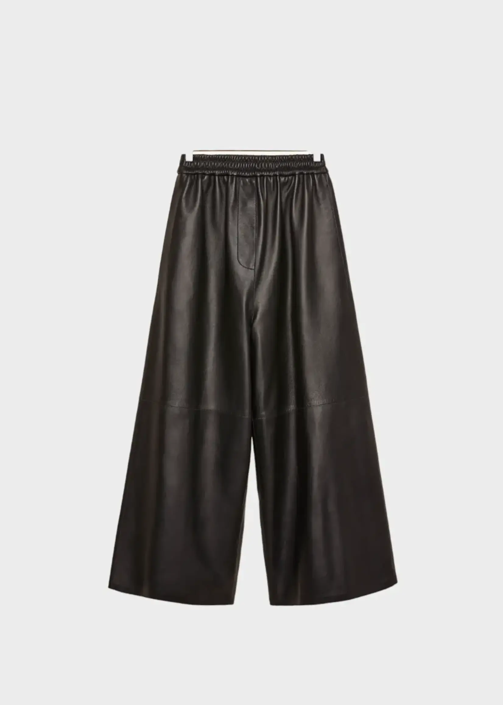 Loewe Loewe Trousers, Black, Nappa Lambskin Elasticated Waist Wide Leg Cropped Trousers