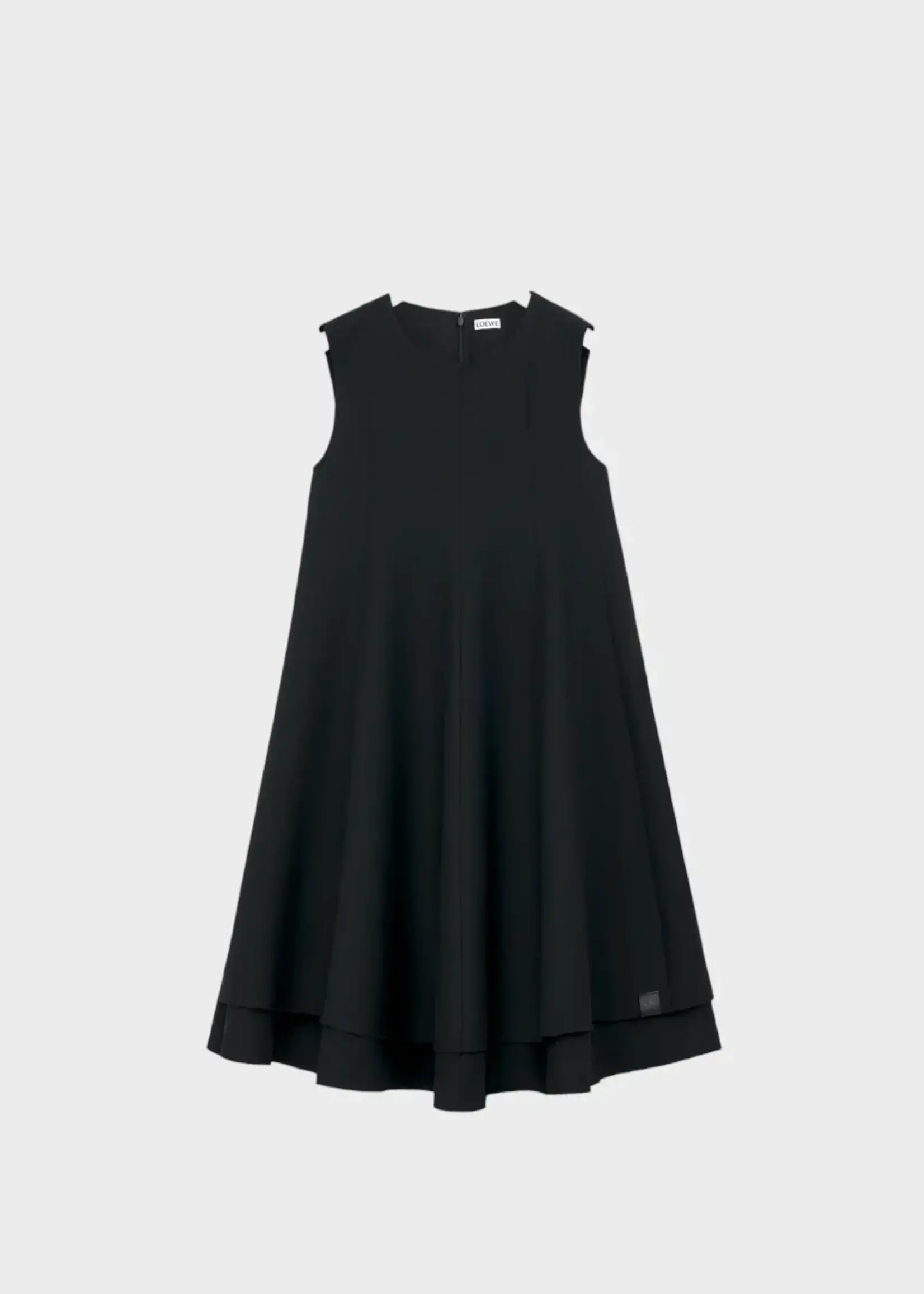 Loewe Loewe Dress, Black, Silk & Wool Crew Neck Sleeveless Double Layer Pleated Short Dress