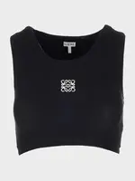 Loewe Loewe Top, Black, Cotton Mix Sleeveless Cropped Ribbed Tank Top w/ Anagram Embroidery